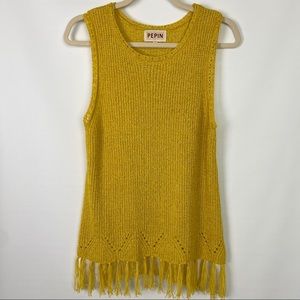 PEPIN Boho Golden Yellow Fringe Sleeveless Top